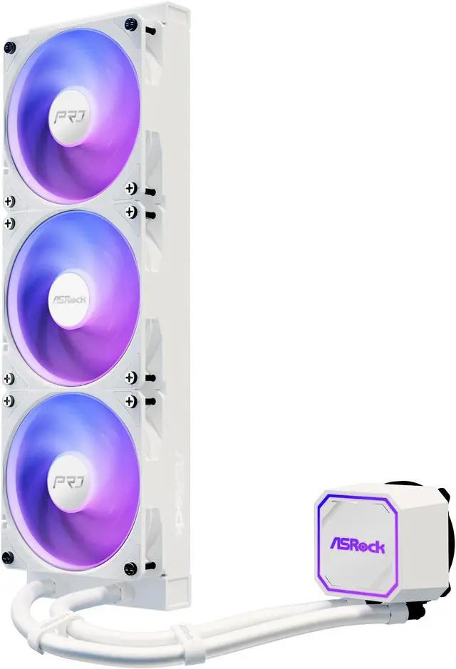 Alt view image 4 of 12 - ASRock AIO PRO White 360 ARGB 27mm radiator, ARGB waterblock, ARGB Hub-lighting fan, white version