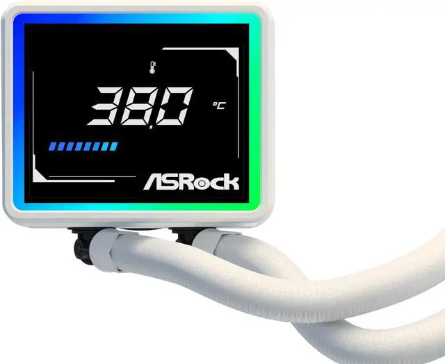 Alt view image 12 of 13 - ASRock AIO Challenger White 360 Digital 27mm radiator, 3" Digital Display w/ ARGB, ARGB Hub-lighting fan, white version