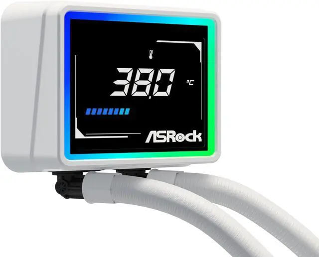 Alt view image 13 of 13 - ASRock AIO Challenger White 360 Digital 27mm radiator, 3" Digital Display w/ ARGB, ARGB Hub-lighting fan, white version