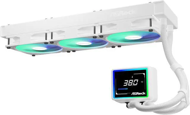 Alt view image 6 of 13 - ASRock AIO Challenger White 360 Digital 27mm radiator, 3" Digital Display w/ ARGB, ARGB Hub-lighting fan, white version