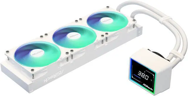 Alt view image 4 of 13 - ASRock AIO Challenger White 360 Digital 27mm radiator, 3" Digital Display w/ ARGB, ARGB Hub-lighting fan, white version