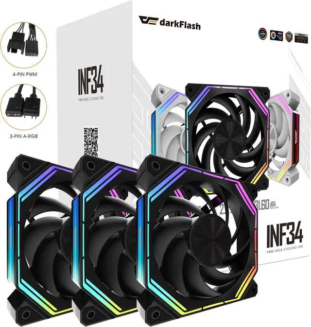 Alt view image 9 of 9 - darkFlash 3 in 1 pack INF34 A-RGB Fan ARGB black 120mm