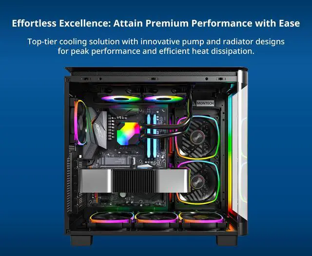 Alt view image 2 of 5 - MONTECH HyperFlow ARGB 240 - AIO CPU Liquid Cooler, Intel&AMD Compatible, Chart-Topping Performance, Enhanced 3100RPM Water Pump Design, 2X Metal Pro 12 ARGB Ultimate Cooling Fans - Black
