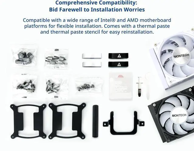 Alt view image 5 of 5 - MONTECH HyperFlow ARGB 240 - AIO CPU Liquid Cooler, Intel&AMD Compatible, Chart-Topping Performance, Enhanced 3100RPM Water Pump Design, 2X Metal Pro 12 ARGB Ultimate Cooling Fans - Black