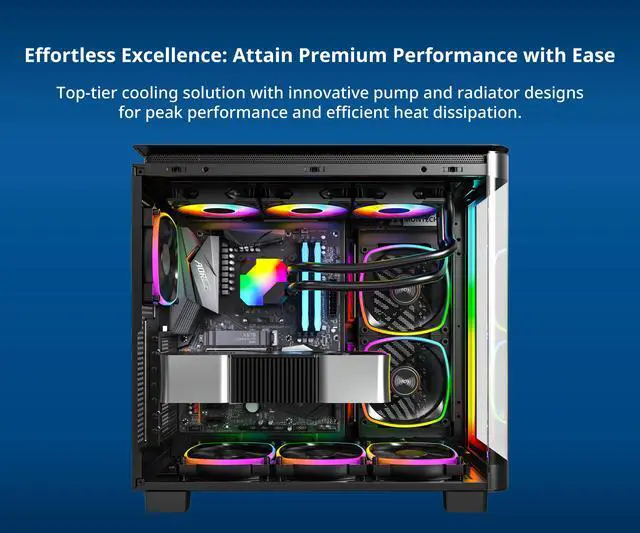Alt view image 2 of 5 - MONTECH HyperFlow ARGB 360 - AIO CPU Liquid Cooler, Supports Intel LGA 1851/1700, AMD AM5/AM4, Enhanced 3100RPM Water Pump Design, 3X Metal Pro 12 ARGB Ultimate Cooling Fans - Black