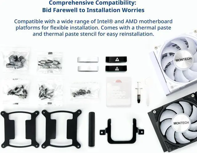 Alt view image 5 of 5 - MONTECH HyperFlow ARGB 360 - AIO CPU Liquid Cooler, Supports Intel LGA 1851/1700, AMD AM5/AM4, Enhanced 3100RPM Water Pump Design, 3X Metal Pro 12 ARGB Ultimate Cooling Fans - Black