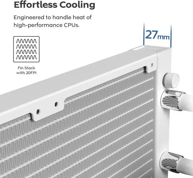 Alt view image 4 of 6 - MONTECH HyperFlow Silent 360 White – Ultra-Quiet AIO Liquid CPU Cooler, 3100RPM Pump, Triple Silent Fans, High-Efficiency Radiator for Superior Heat Dissipation, Intel & AMD Compatible, ARGB-Free Minimalist Design - White