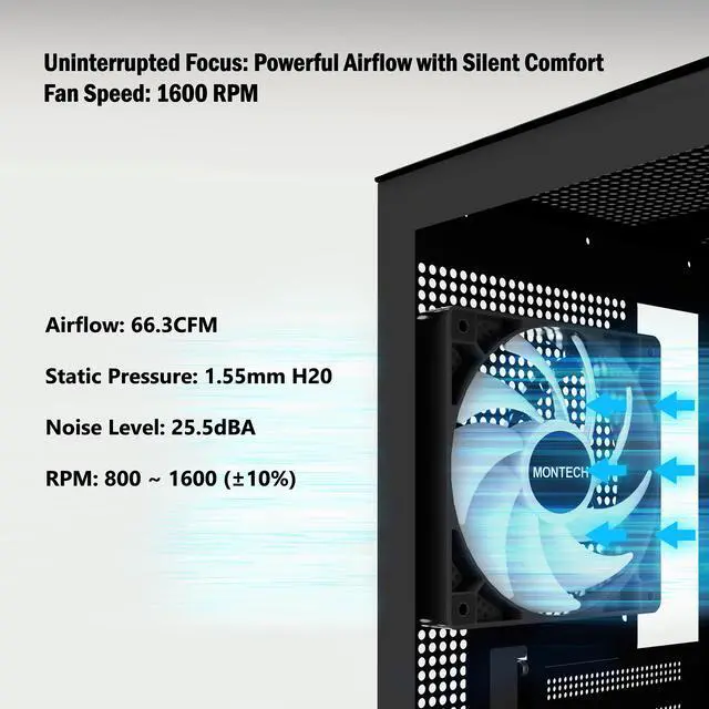 Alt view image 2 of 5 - MONTECH RX 120MM - PWM Reverse Fan - Silent Performance - High Speed 1600PWM - High-End Durability with HDB Bearing - Stunning Outer Ring ARGB Lighting Design  3 in 1 Pack with 6X6 Fan Hub - Black