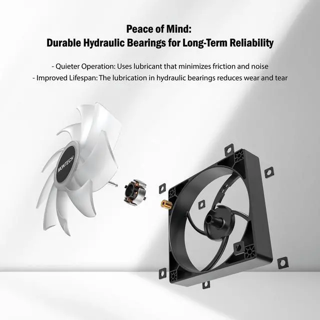 Alt view image 3 of 5 - MONTECH RX 120MM - PWM Reverse Fan - Silent Performance - High Speed 1600PWM - High-End Durability with HDB Bearing - Stunning Outer Ring ARGB Lighting Design  3 in 1 Pack with 6X6 Fan Hub - Black