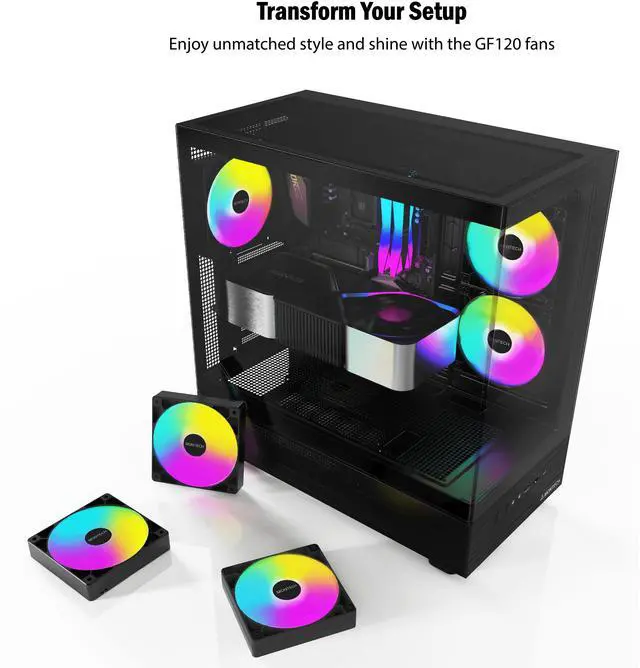 Alt view image 4 of 5 - MONTECH RX 120MM - PWM Reverse Fan - Silent Performance - High Speed 1600PWM - High-End Durability with HDB Bearing - Stunning Outer Ring ARGB Lighting Design  3 in 1 Pack with 6X6 Fan Hub - Black