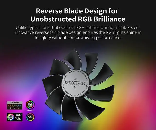 Alt view image 6 of 6 - MONTECH RX 120MM - PWM Reverse Fan - Silent Performance - High Speed 1600PWM - High-End Durability with HDB Bearing - Stunning Outer Ring ARGB Lighting Design  3 in 1 Pack with 6X6 Fan Hub - Black