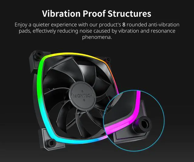 Alt view image 5 of 6 - MONTECH RX 120MM - PWM Reverse Fan - Silent Performance - High Speed 1600PWM - High-End Durability with HDB Bearing - Stunning Outer Ring ARGB Lighting Design  3 in 1 Pack with 6X6 Fan Hub - Black