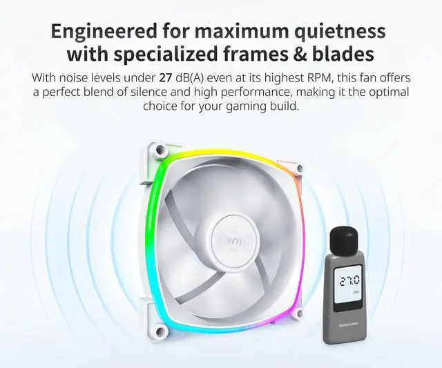 Alt view image 3 of 6 - MONTECH RX 120MM - PWM Reverse Fan - Silent Performance - High Speed 1600PWM - High-End Durability with HDB Bearing - Stunning Outer Ring ARGB Lighting Design 3 in 1 Pack with 6X6 Fan Hub - White