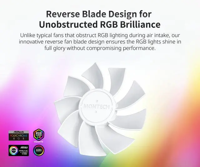 Alt view image 6 of 6 - MONTECH RX 120MM - PWM Reverse Fan - Silent Performance - High Speed 1600PWM - High-End Durability with HDB Bearing - Stunning Outer Ring ARGB Lighting Design 3 in 1 Pack with 6X6 Fan Hub - White