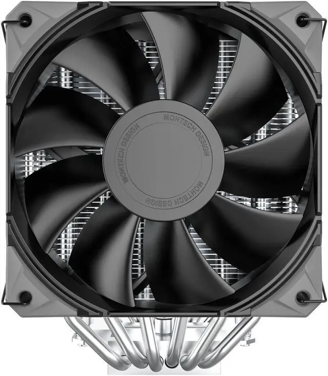 Alt view image 2 of 7 - MONTECH NX600 Dual-Tower CPU Air Cooler with 6 Heatpipes & Premium Top Cover | 28 mm E28 Fan 2000 RPM PWM | Soldered Copper Base | 85 CFM Airflow | Intel LGA1700 / 1851 & AMD AM5 Support | Black