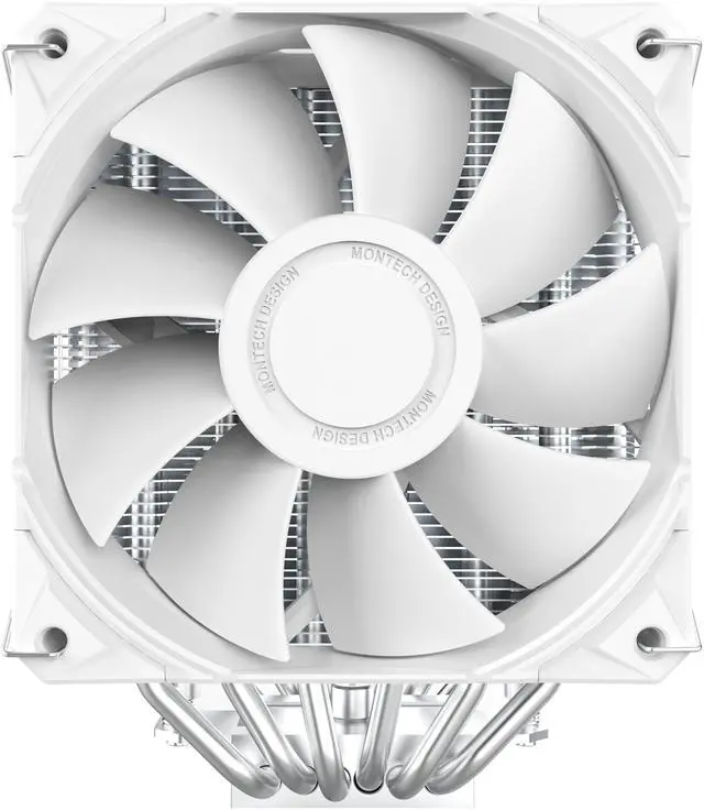 Alt view image 2 of 7 - MONTECH NX600 Dual-Tower CPU Air Cooler with 6 Heatpipes & Premium Top Cover | 28 mm E28 Fan 2000 RPM PWM | Soldered Copper Base | 85 CFM Airflow | Intel LGA1700 / 1851 & AMD AM5 Support | White