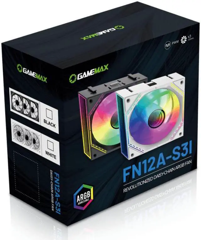 Alt view image 10 of 10 - GAMEMAX FN12A-S3I, 120mm Black frame ARGB Fan x3,120mm Computer case fan! Addressable RGB LED Case Fans
