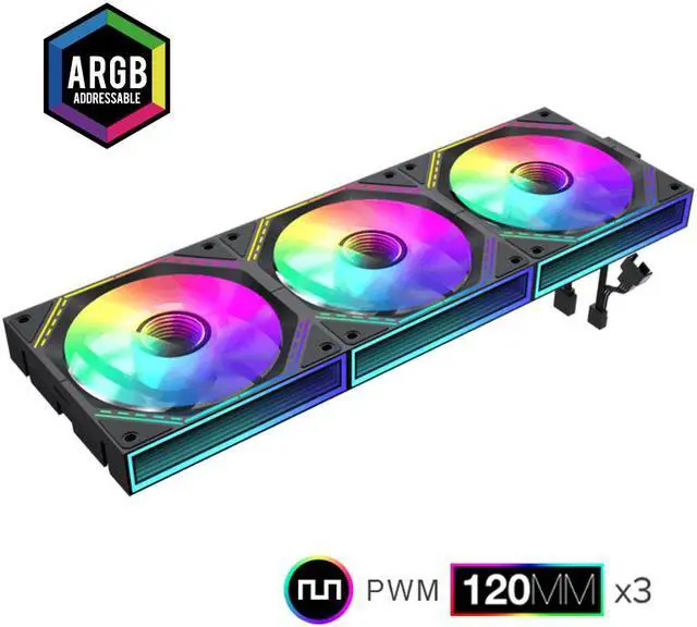 Main image of GAMEMAX FN12A-S3I, 120mm Black frame ARGB Fan x3,120mm Computer case fan! Addressable RGB LED Case Fans