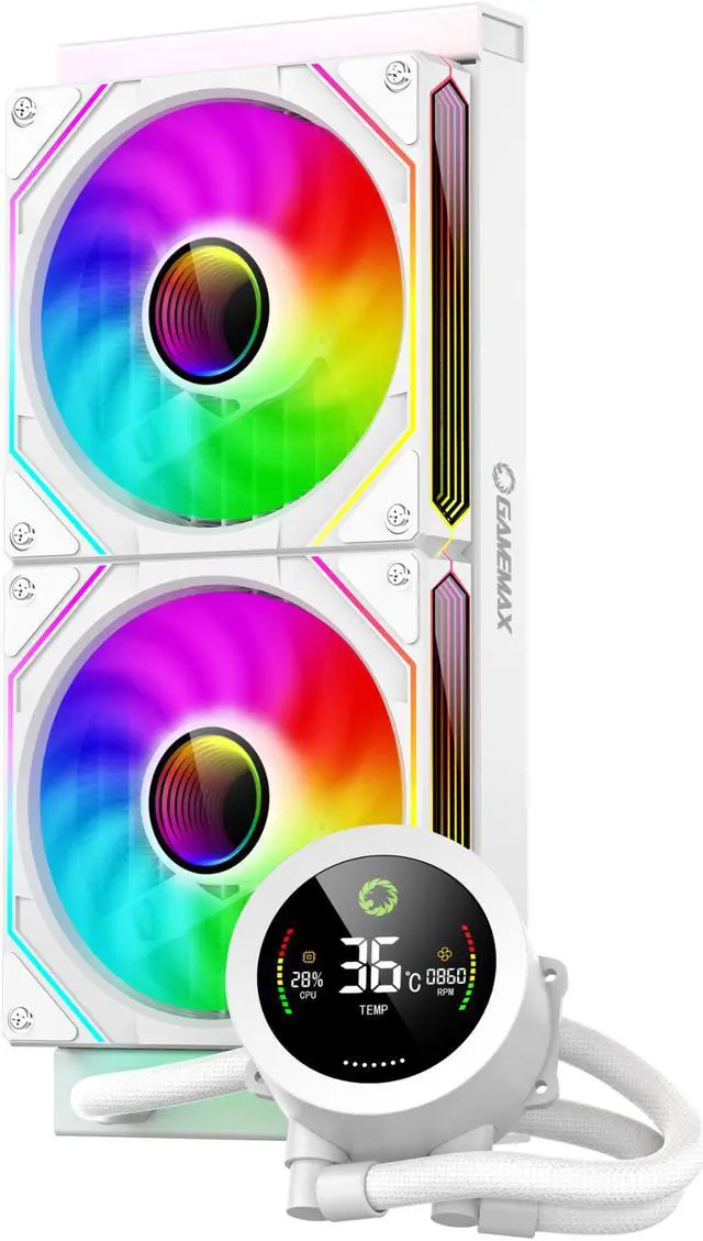 Main image of GAMEMAX IceBurg 240 Digital WH, Liquid CPU Cooler 240mm Addressable ARGB Pump Fans 245W TDP AIO Water Cooler,  Supports Intel LGA 1851/1700, AMD AM5/AM4