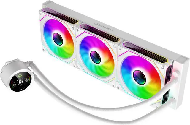 Alt view image 2 of 8 - GAMEMAX 360 Digital WH, Liquid CPU Cooler 360mm Addressable ARGB Pump Fans 290W TDP AIO Water Cooler