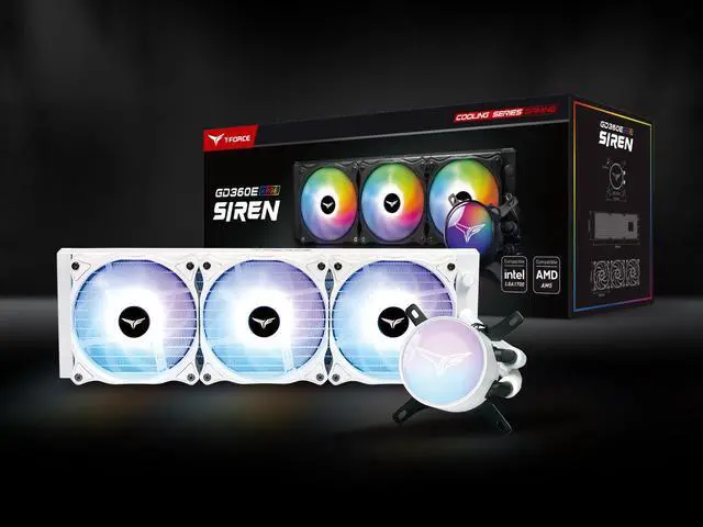 Alt view image 4 of 6 - TEAMGROUP T-Force Siren GD360E AIO ARGB CPU Liquid Cooler 360mm, Compatible with AMD Ryzen AM5 / Intel LGA1700, All-in-One 4000 RPM Pump, Fan Speed 600-2000 RPM, White TB130602