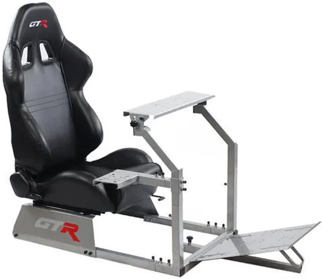Alt view image 3 of 6 - GTR Simulator GTA Model with Silver Frame with Real Racing Seat, Racing Driving Gaming Simulator Cockpit Chair with Gear Shifter Mount