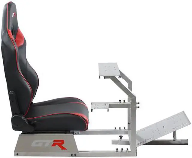Alt view image 4 of 7 - GTR Simulator GTA Model Silver Frame with Black/Red Real Racing Seat, Racing Driving Gaming Simulator Cockpit Chair with Gear Shifter Mount.
