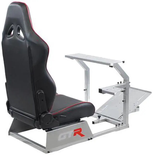 Alt view image 5 of 7 - GTR Simulator GTA Model Silver Frame with Black/Red Real Racing Seat, Racing Driving Gaming Simulator Cockpit Chair with Gear Shifter Mount.