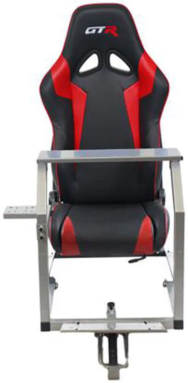 Alt view image 2 of 7 - GTR Simulator GTA Model Silver Frame with Black/Red Real Racing Seat, Racing Driving Gaming Simulator Cockpit Chair with Gear Shifter Mount.