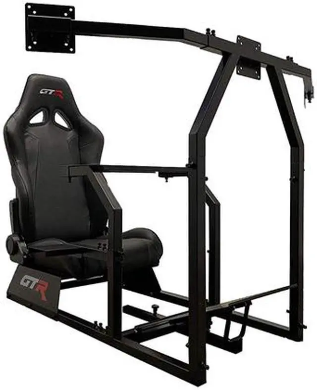 Alt view image 2 of 6 - GTR Simulator GTAF-S-S105LBK - GTA-F Model (Silver) Triple or Single Monitor Stand with Black Adjustable Leatherette Seat, Racing Simulator Cockpit Gaming Chair Single Monitor Stand