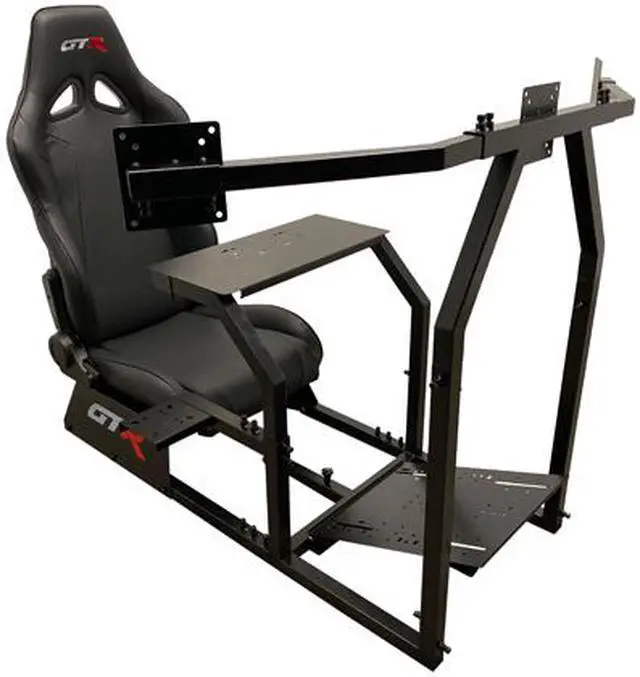Alt view image 3 of 6 - GTR Simulator GTAF-S-S105LBK - GTA-F Model (Silver) Triple or Single Monitor Stand with Black Adjustable Leatherette Seat, Racing Simulator Cockpit Gaming Chair Single Monitor Stand