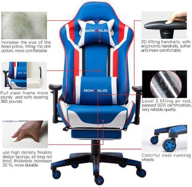 NOKAXUS Gaming Chair With Adjustable Footrest Armrest Head and Lumbar Pillow  Black/green 