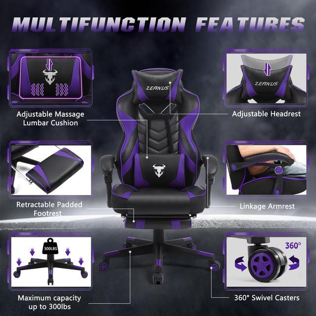 Purple Gaming Chairs with Footrest for Adult, Teens, Ergonomic Gamer Chair,Office  Computer Gaming Chairs,E-Sports Racing Game Chair with Lumbar Pillow and  Headrest 