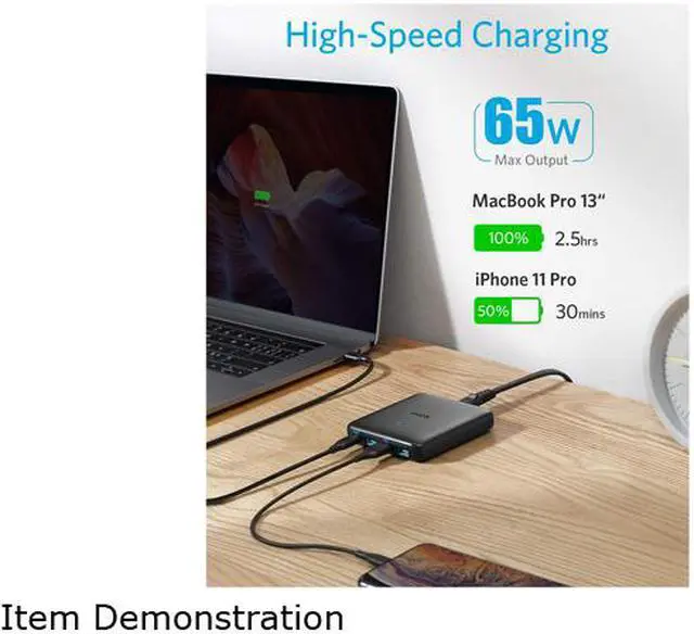 Alt view image 3 of 7 - USB C Charger, Anker 65W 4 Port PIQ 3.0 & GaN Fast Charger Adapter, PowerPort Atom III Slim Wall Charger with a 45W USB C Port, for MacBook, USB C Laptops, iPad Pro, iPhone, Galaxy, Pixel and More