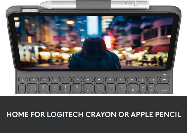 Alt view image 5 of 7 - Logitech Slim Folio Protective Bluetooth Keyboard Case for Apple iPad 10.9" 10th Gen, Oxford Gray