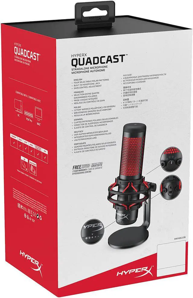 Alt view image 10 of 10 - HyperX QuadCast USB Condenser Gaming Microphone for PC, PS4 and Mac - Red