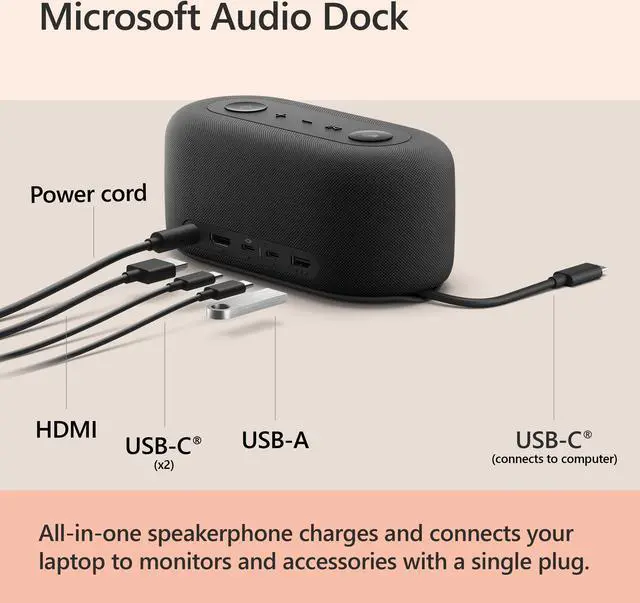 Alt view image 5 of 7 - Microsoft Audio Dock - Teams Certified, USB-C Dock, HDMI 2.0, USB-A, USB-C x 2 Ports, Pass-Through Charging, Audio Speaker Phone, Works with Teams, Zoom, and Google Meet apps