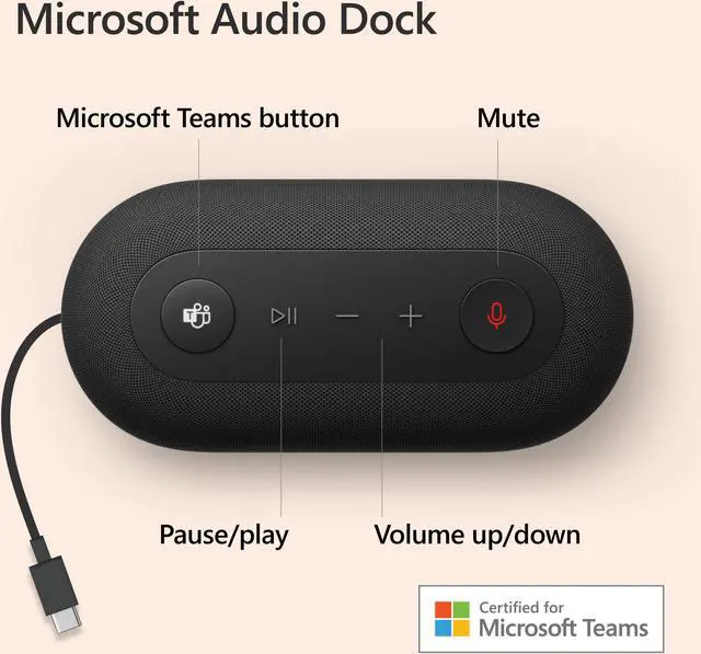 Alt view image 7 of 7 - Microsoft Audio Dock - Teams Certified, USB-C Dock, HDMI 2.0, USB-A, USB-C x 2 Ports, Pass-Through Charging, Audio Speaker Phone, Works with Teams, Zoom, and Google Meet apps