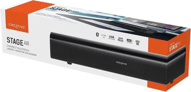 Alt view image 5 of 7 - Creative Stage Air Portable and Compact Under-Monitor USB-Powered Soundbar for Computer, with Dual-Driver and Passive Radiator for Big Bass, Bluetooth and AUX-in, USB MP3, 6 Hours of Battery Life