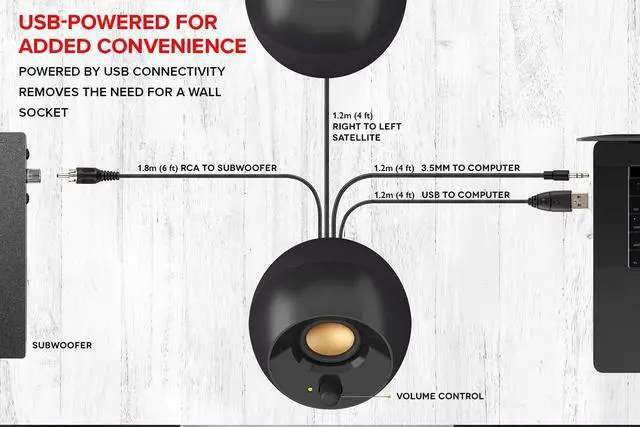 Alt view image 5 of 11 - Creative Pebble Plus 2.1 USB-Powered Desktop Speakers with Powerful Down-Firing Subwoofer and Far-Field Drivers, Up to 8W RMS Total Power for Computer PCs and Laptops (Black)