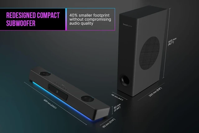 Alt view image 3 of 10 - Creative Sound Blaster Katana V2X 5.1 Multi-Channel Gaming Soundbar with Compact Subwoofer, 180W Peak Power, ft Tri-Amplified 5-Driver Design, Super X-Fi Technology, and RGB Lighting