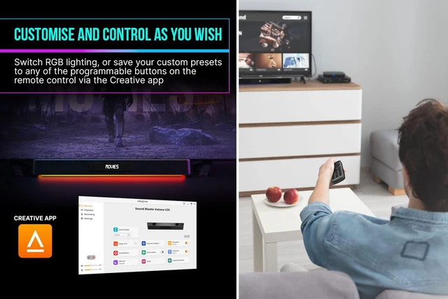 Alt view image 4 of 10 - Creative Sound Blaster Katana V2X 5.1 Multi-Channel Gaming Soundbar with Compact Subwoofer, 180W Peak Power, ft Tri-Amplified 5-Driver Design, Super X-Fi Technology, and RGB Lighting