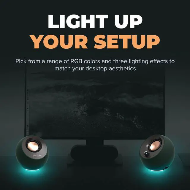 Alt view image 5 of 7 - Creative Pebble Pro Minimalist 2.0 USB-C Computer Speakers with Bluetooth 5.3 and Customizable RGB Lighting, Clear Dialog and BassFlex Tech, USB Audio, Headset Port, for PC and Mac (Green)