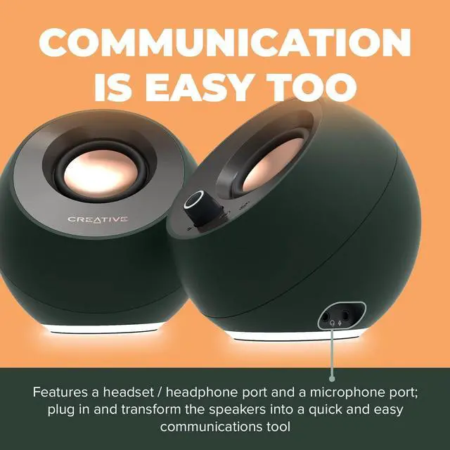 Alt view image 6 of 7 - Creative Pebble Pro Minimalist 2.0 USB-C Computer Speakers with Bluetooth 5.3 and Customizable RGB Lighting, Clear Dialog and BassFlex Tech, USB Audio, Headset Port, for PC and Mac (Green)