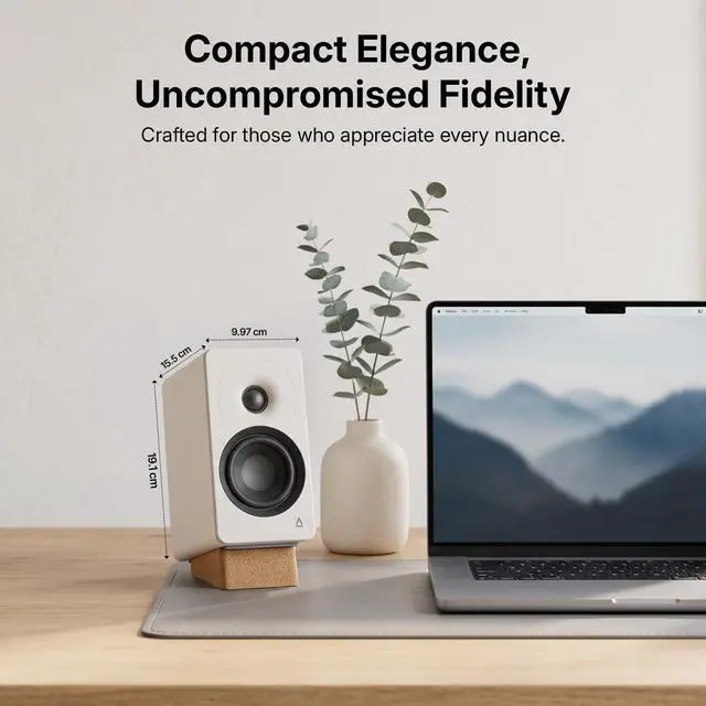 Alt view image 2 of 9 - Creative XF1 PC Speakers, Bluetooth 6.0, 72W RMS, Hi-Res Audio, LDAC, AAC | Computer speakers, Compact, Sub-Out, Parametric EQ, Desktop Mode, Bookshelf, Turntable, Speaker Isolation Stand, White