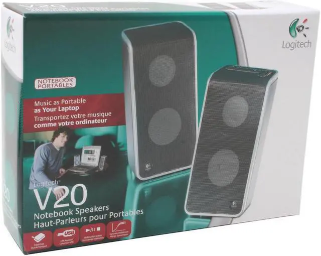 Alt view image 6 of 6 - Logitech V20 2 Watts (1W + 1W) into 4 ohms at 1 kHz at 10% total harmonic distortion (THD) 2.0 Notebook Speakers
