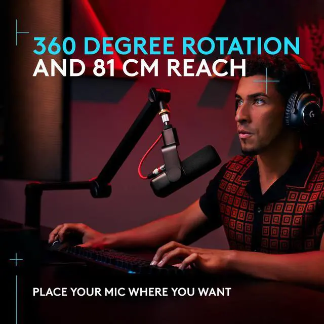 Alt view image 5 of 5 - Logitech G Compass Premium Broadcast Boom Arm for Microphone, Internal Springs, Desktop Clamp and Built-in Cable Management, For Recording, Gaming, Streaming