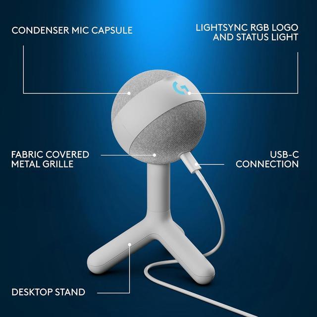 Alt view image 5 of 6 - Logitech G Yeti Orb Condenser RGB Gaming Microphone with LIGHTSYNC, USB Mic for Streaming, Cardioid, USB Plug and Play for PC/Mac - Off White