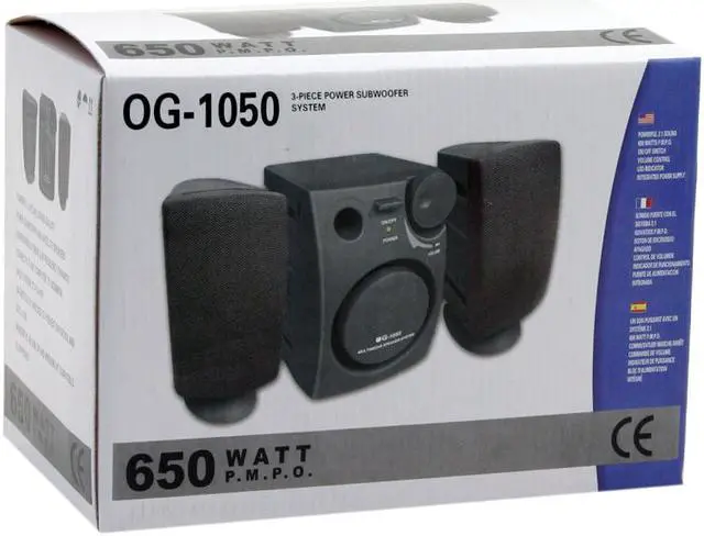 Alt view image 4 of 4 - DCT Factory SPK-1050B 650 Watts (P.M.P.O) 2.1 Black 3-Piece Power Subwoofer System