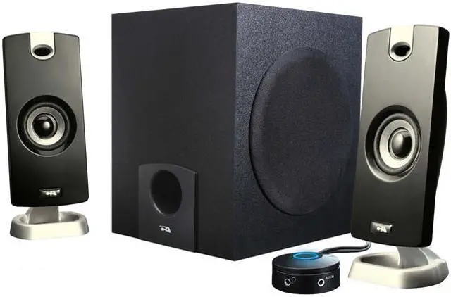 Alt view image 2 of 2 - Cyber Acoustics CA-3090 9 Watts 2.1 3 Piece Flat Panel Design Subwoofer & Satellite Speaker System